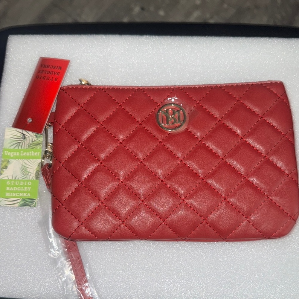 Badgley Mischka Red Quilted Cosmetic Bag